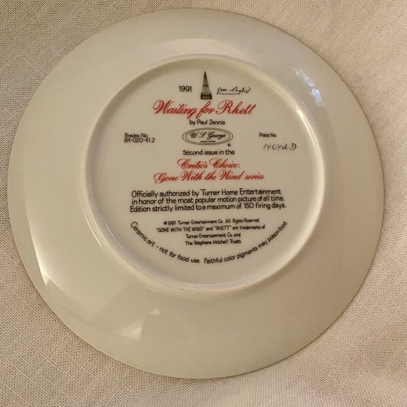 Gone With The Wind Porcelain Collector Plate - Picture 2 of 2
